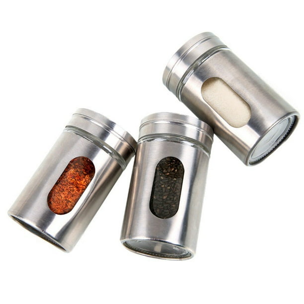 Stainless Steel Seasoning Condiment Jar Spice Glass Seal Pepper Shaker Bottle 